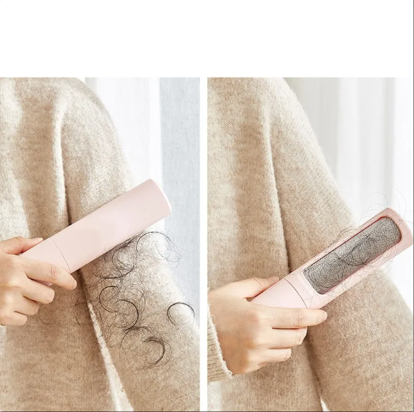 2-in-1 Reusable Pet Hair Remover Brush Lint Roller Self Cleaning Tool For Effortless Cat Dog Fur Removal